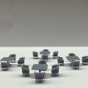 4 SETS Restaurant square tables with chairs, HO Scale 1:87,Grey Unpainted