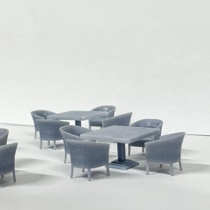 Vintage restaurant square table with chairs SET , O Scale 1:48 Grey Unpainted
