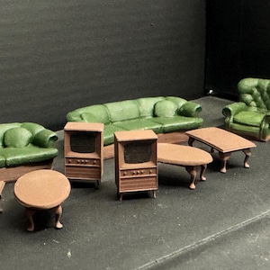2 Sets Miniature 1/48 Scale 60s 70s Sofa Couch Tables, HO Gauge Furniture