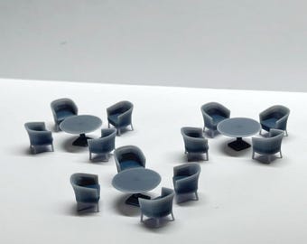 Vintage restaurant round table with chairs, HO Scale 1:87 Grey Unpainted