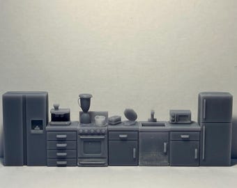 Komplettes Küchen Set, HO Maßstab 1:87, Grau Unlackiert