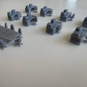 Complete 1/87 Miniature Office Set, 44-Piece, HO Gauge - Meeting Table and Office Desks PC Printer Chairs