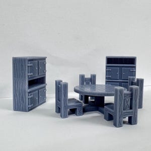 Wooden Table with Chairs and  Buffets Set, 1:48 O Scale, Unpainted