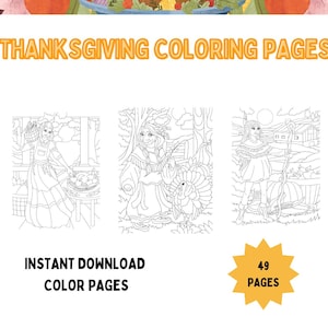 49 Thanksgiving, Fall, Autumn Coloring Pages, Adult & Teen Coloring, Instant Download, Pumpkin Coloring Pages, Stress Relief, Relaxation