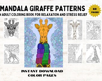 60 Anti-Stress Coloring Pages, Mandala Patterns, Adult Coloring Pages, Relaxing Designs, Animal Mandala, Mindfulness, PDF Download,