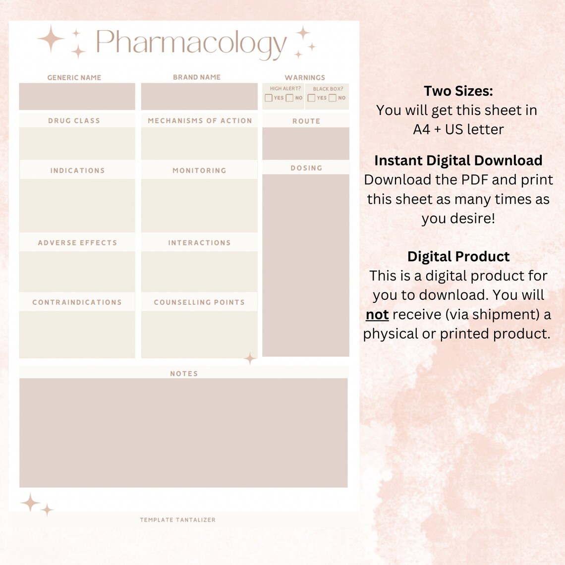 Pharmacology Templates Printable Pharmacology Notes Template Drug Template Canva Printable ...