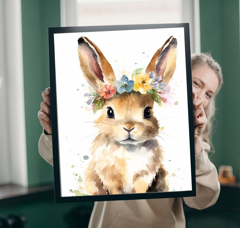 Printable Floral Woodland Rabbit Art Nursery Decor boho Theme Etsy