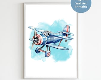 Watercolor Airplane Nursery Print: Vintage Aviation Art (Digital Download)