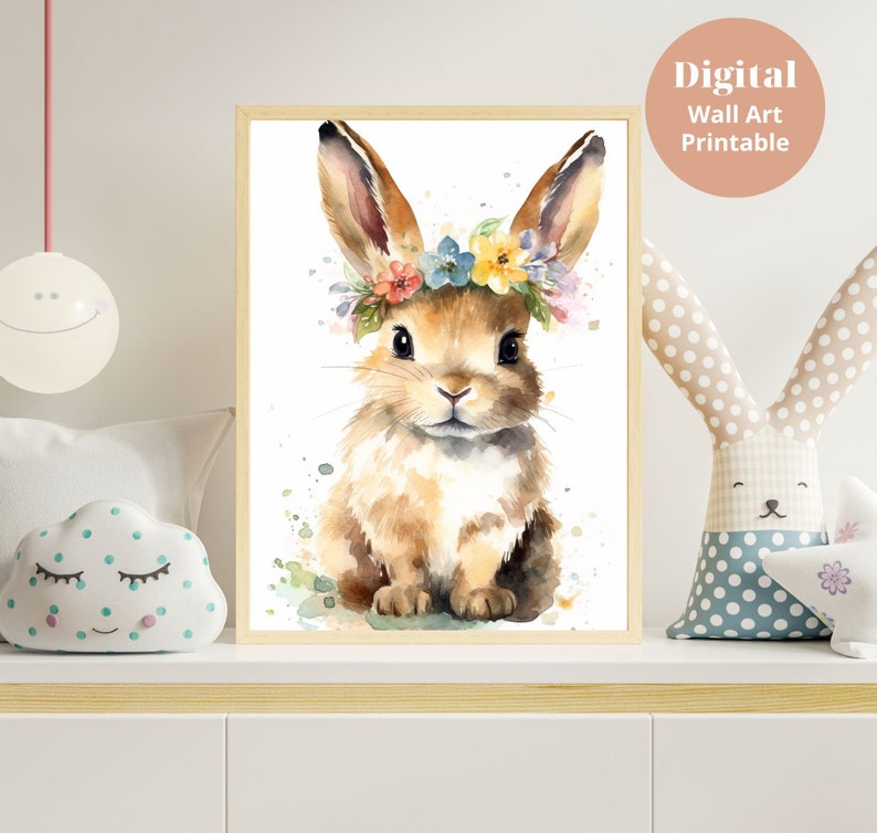 Printable Floral Woodland Rabbit Art Nursery Decor boho Theme Etsy
