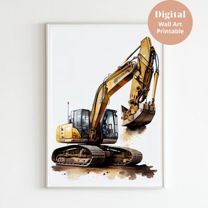 Excavator  Print, Excavator  printable , construction birthday party decor , construction vehicle prints , construction decor boys room