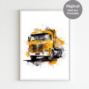 Yellow Truck Watercolor Print: Construction Vehicle Art (Digital Download)