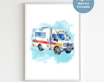 Ambulance Nursery Prints, Kids Ambulance Wall Art, Boys Ambulance Decor, vintage Airplane Nursery Decor, Ambulance Theme