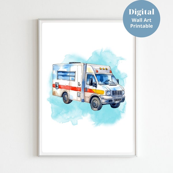 Ambulance  Nursery Prints, Kids Ambulance Wall Art, Boys Ambulance Decor, Vintage Airplane Nursery Decor, Ambulance Theme