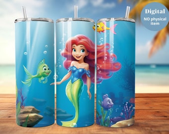 Little Mermaid Tumbler Wrap PNG: 20 oz Skinny Sublimation Design (Digital File)