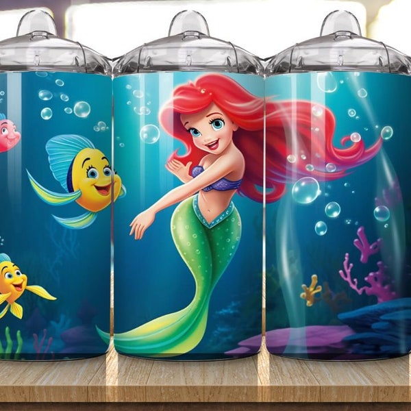 12 oz straight sippy cup  tumbler wrap design  with a little mermaid png Digital file Transfer , 12oz Design , mermaid tumbler wrap