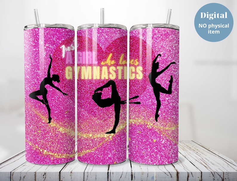 Gymnastics Themed 20oz Skinny Tumbler Wrap Png With Gymnastics