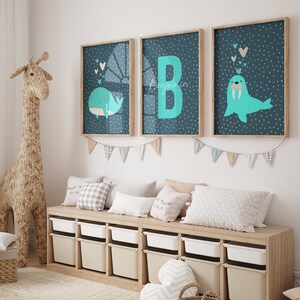 Personalised Initial Name Print ocean theme nursery , ocean nursery decor , nursery name printable name wall art ocean theme ,baby monogram