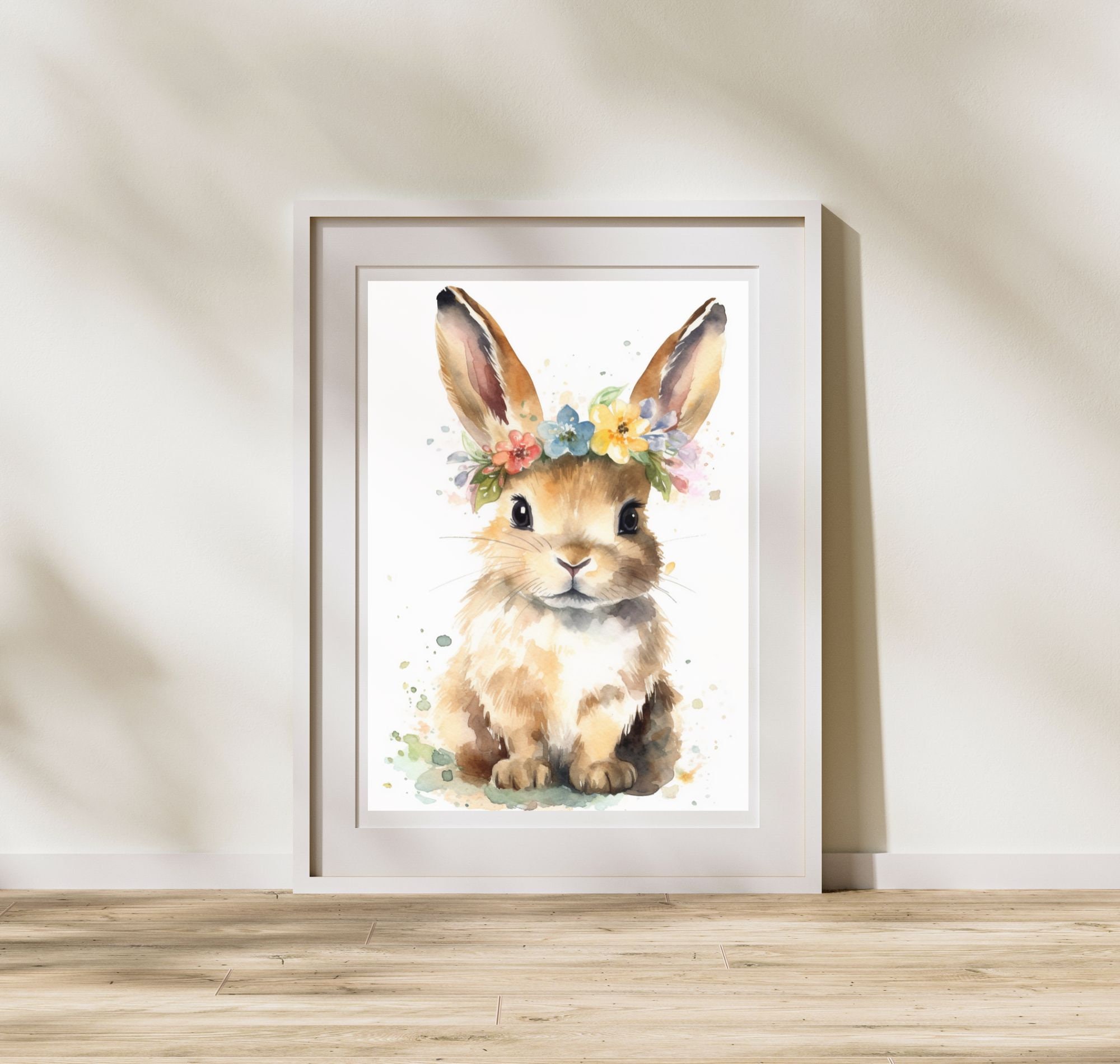 Printable Floral Woodland Rabbit Art Nursery Decor boho Theme Etsy