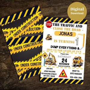 Construction Birthday Party Invitation: Custom Builder Theme (Digital Print)