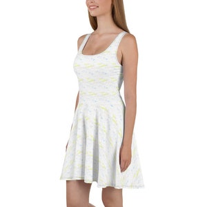 Springtime Sundress, Skater Dress. Great for Summer and warm days. White skater dress with subtle pastel pattern. Gift  for her.