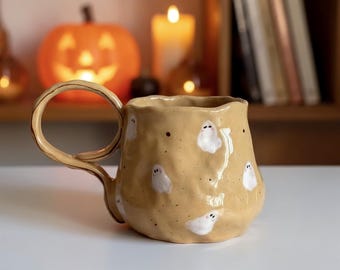 Handmade Ceramic Ghost Mug: Cute Halloween Coffee Cup