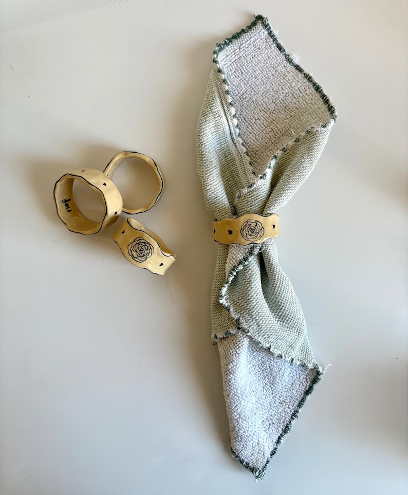 Handmade Ceramic Napkin Rings, set of 4pc - Unique Ceramic Handmade Table Decor, Elegant Napkin Ring Holder, Blue Ceramic Decoration