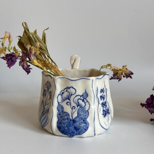 Handmade Unique Blue Floral Ceramic Mugs - Hand Painted Rustic Ceramic ...