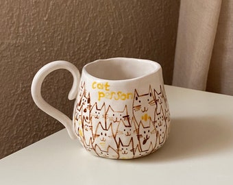 Lots of Cats - Handmade Cat Drawn on Coffee Ceramic Mug for For Cat Person, Cup - Handcraft Mug