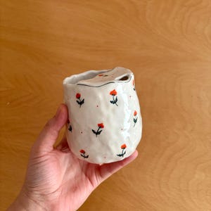 Handmade Travel Mug, Hand-Painted Ceramic Tumbler, Red Poppy Unique To Go Cup, Artistic Coffee Tea Cup, Eco-Friendly Pottery, Gift Idea