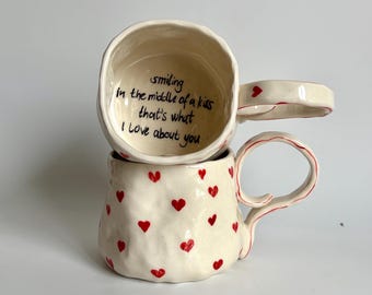 Handmade Ceramic Love Mug – Heart Pattern, Quote Mug