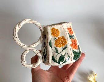 Unique Handmade Ceramic Mug – Handpainted Wildflowers Coffee & Tea Cup