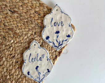 Personalized Ornament, Handmade Ceramic Customized Charm, Custom Small Wall Decoration, Unique Gift for Christmas