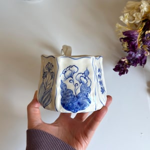 Handmade Unique Blue Floral Ceramic Mugs - Hand Painted Rustic Ceramic ...