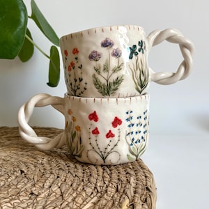 Song of Flowers - Handmade Ceramic Wildflowers Coffee Cup Mug - Handcraft Floral Ceramic Espresso Cup
