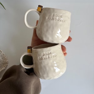 Book Lover Mug - Handmade Ceramic Tea Cup, Boho Coffee, Latte, Cappuccino Cup Mug  - Handpainted Book and Geek Ceramic Cup
