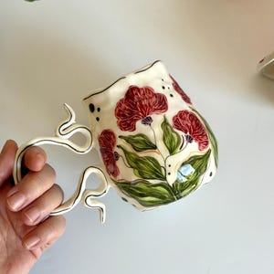 Cute Floral Mug, Handmade Ceramic Wildflowers Coffee Mug - Hand-painted Floral Mug, Vintage Pottery Lovely Mug, Ceramic Gift for Her
