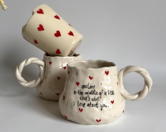 Cute Heart Draw Coffee Mug - Handmade Lovely Ceramic Coffee Mug  - Valentine's Love Mug, Inspirational Romantic Gift