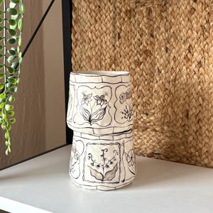 Handmade Black & White Floral Mug - Handmade Minimalist Cup - Hand-Painted Elegant Coffee Mug - Unique Aesthetic Drinkware
