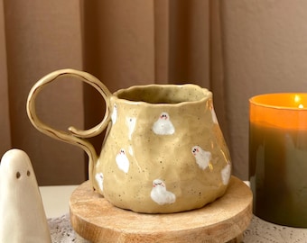Handmade Ceramic Ghost Mug: Cute Halloween Coffee Cup