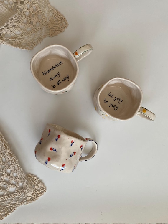 Personalized - Handmade Ceramic Mug - Handwritten Floral Handpainted Pottery Mug, Cup, [customizable Order]