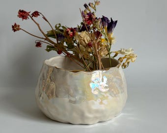 Handmade Ceramic Decorative Bowl with Mother-of-Pearl Luster Finish