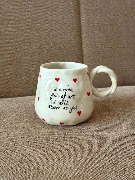 Tazza con motivo volto umano 3D Tazza da caffè in ceramica con volto umano astratto che bacia con sottobicchiere e cucchiaio a forma di fiore Decorazioni creative for la casa (Bianco) /1711