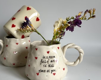 Cute Heart Draw Coffee Mug - Handmade Lovely Ceramic Coffee Mug  - Valentine's Day Special, Inspirational Romantic Gift