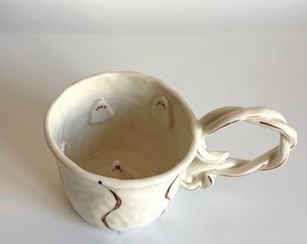 Handmade Ceramic Hidden Ghost Mug Second Sale, Cute Spooky Halloween Coffee Cup, Handpainted Ghosts Ceramic Tea Mug, Unique Artisan Pottery