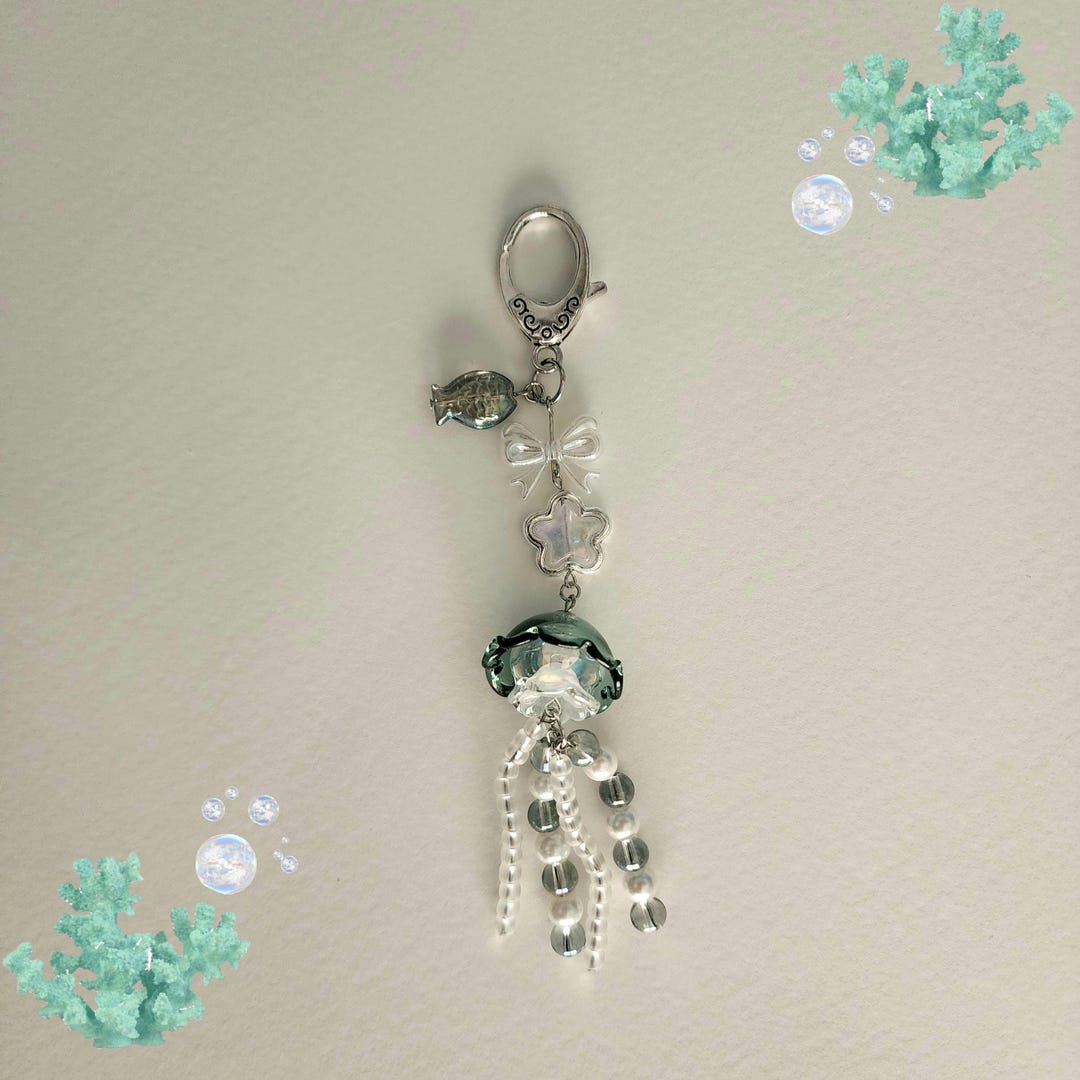 Beaded Cyan Blue Jellyfish Keychain - Etsy