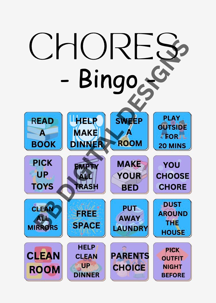 Printable Chore Bingo Game Fun and Interactive Digital Chore - Etsy