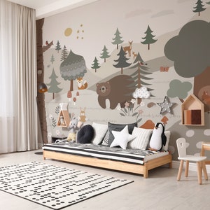 Bear Animals Nursery Wallpaper, Kids Wallpaper Peel and Stick, Nursery ...