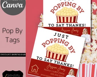 Thank You Popcorn Pop By Tags | Editable Canva Template Marketing (Digital Download)