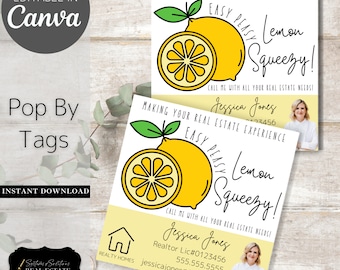 Making Your Real Estate Experience Easy Peasy Lemon Squeezy Realtor Pop By Tags | Editable | Real Estate Marketing, Summer Pop By Lemonade