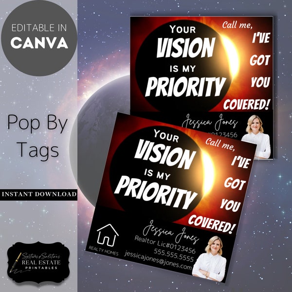 Your Vision is My Priority, Call Me I've Got You Covered Editable | Real Estate Marketing, Spring Pop By Solar Eclipse April 8 Sun Glasses